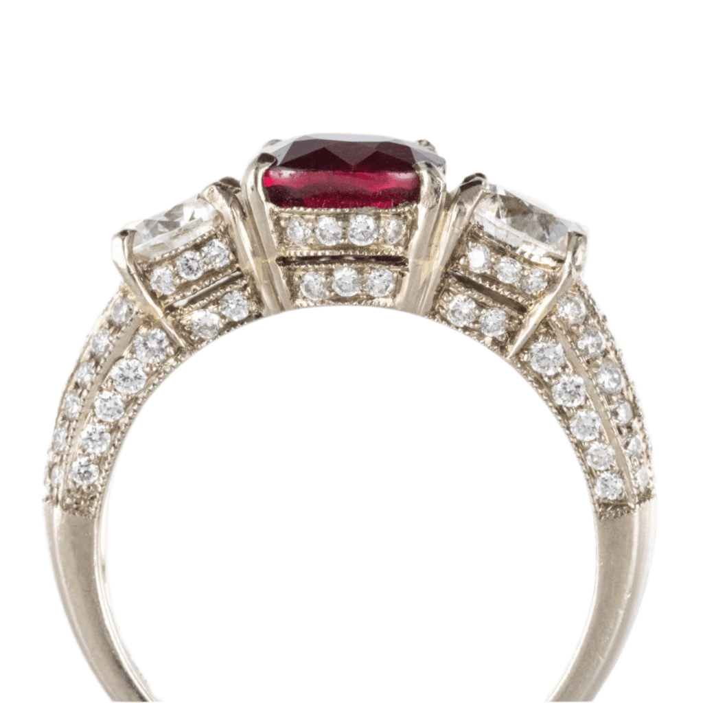 Bague Jarretière en or blanc, rubis et diamants - Castafiore