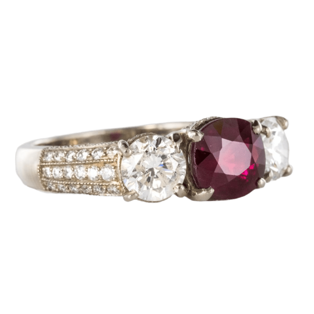 Bague Jarretière en or blanc, rubis et diamants - Castafiore