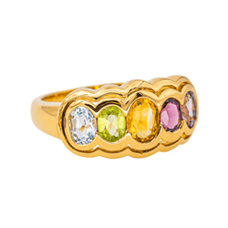 Bague Jarretière en or jaune, citrine, topaze, grenat, péridot et améthyste - Castafiore