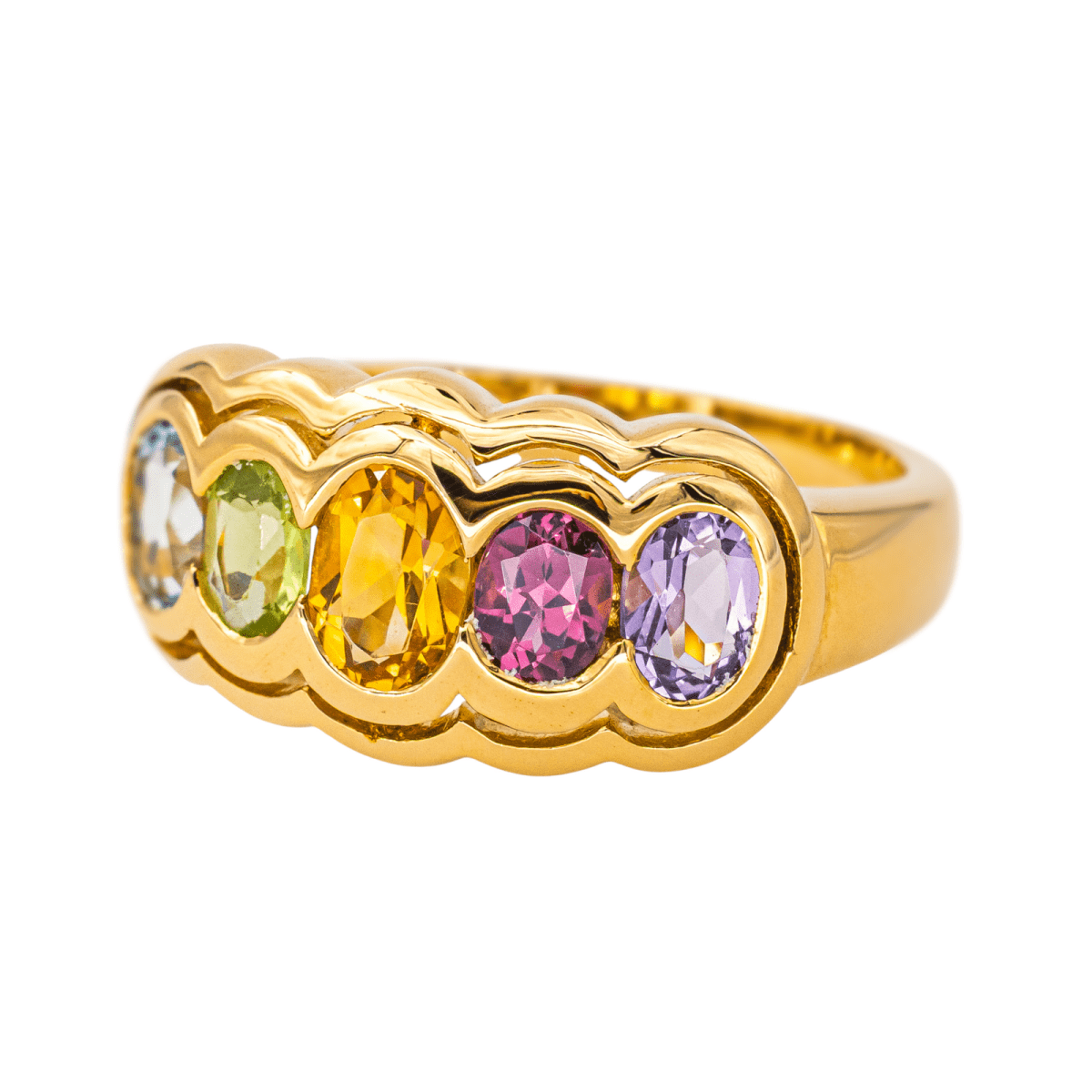 Bague Jarretière en or jaune, citrine, topaze, grenat, péridot et améthyste - Castafiore