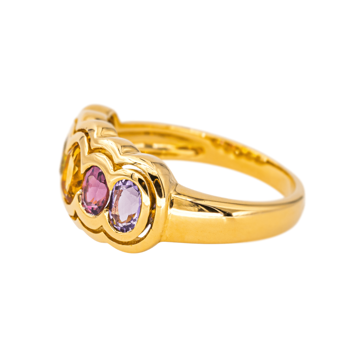 Bague Jarretière en or jaune, citrine, topaze, grenat, péridot et améthyste - Castafiore