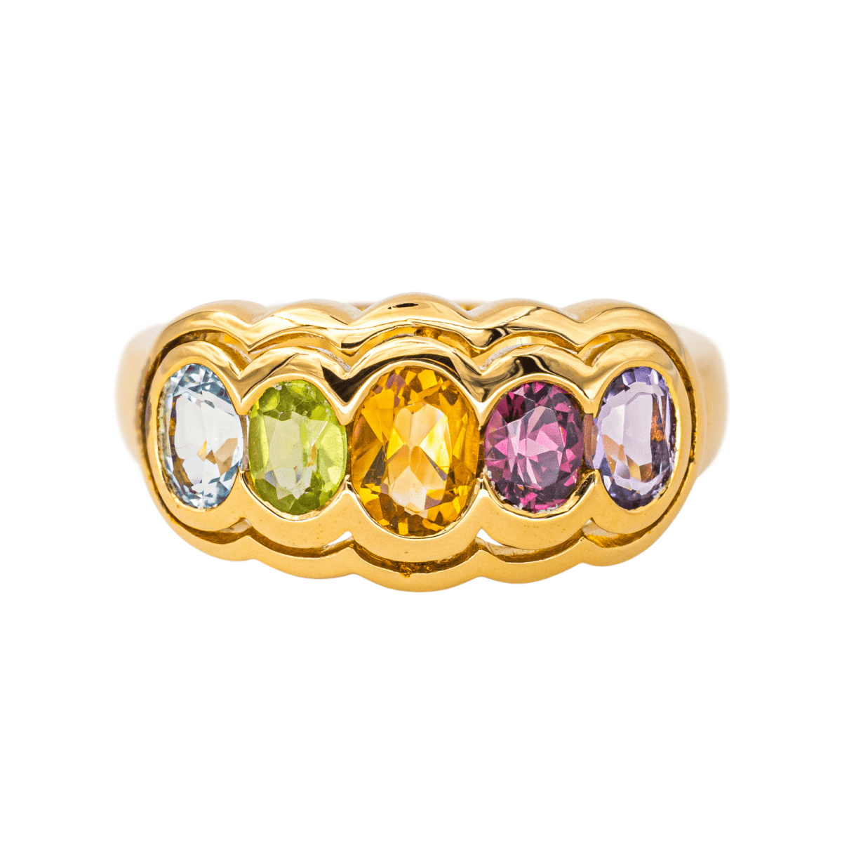 Bague Jarretière en or jaune, citrine, topaze, grenat, péridot et améthyste - Castafiore