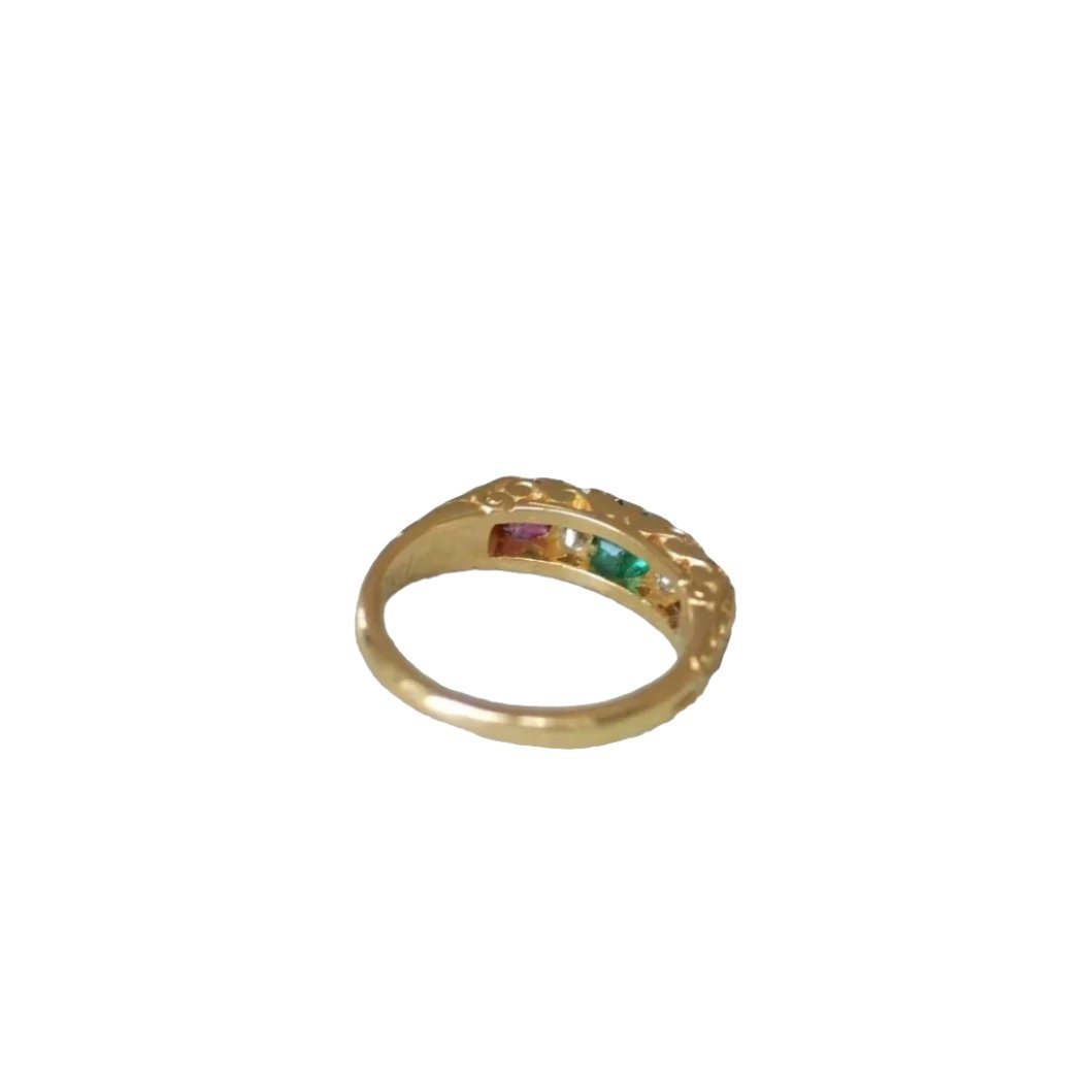 Bague Jarretière en or jaune, émeraude, rubis et diamants - Castafiore