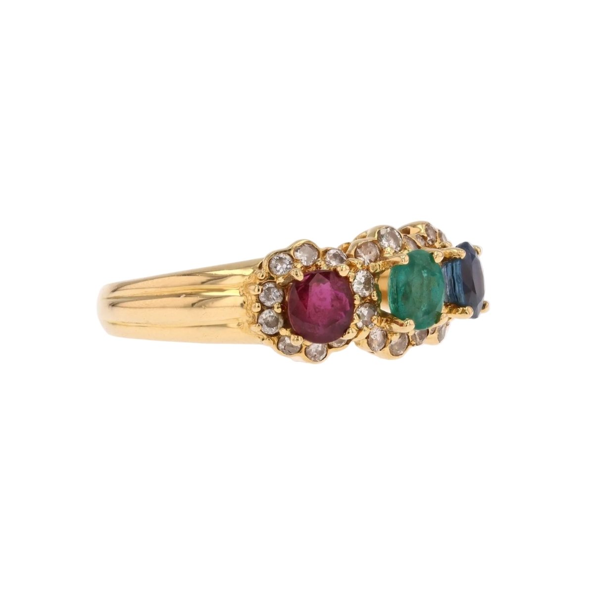 Bague Jarretière en or jaune, émeraude, saphir, rubis et diamants - Castafiore