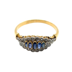 Bague Jarretière en or jaune, or blanc, saphirs et diamants