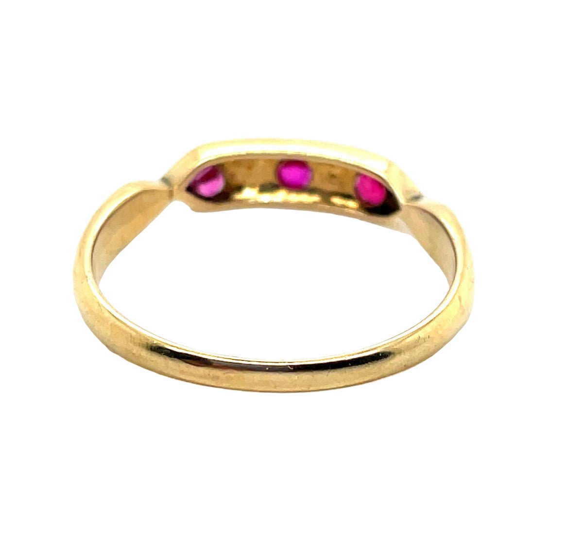 Bague Jarretière en or jaune, perles et pierres rouges - Castafiore