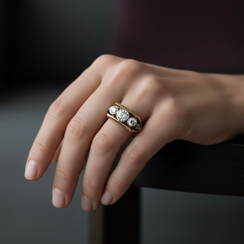 Bague Jarretière en or jaune, platine et diamants - Castafiore
