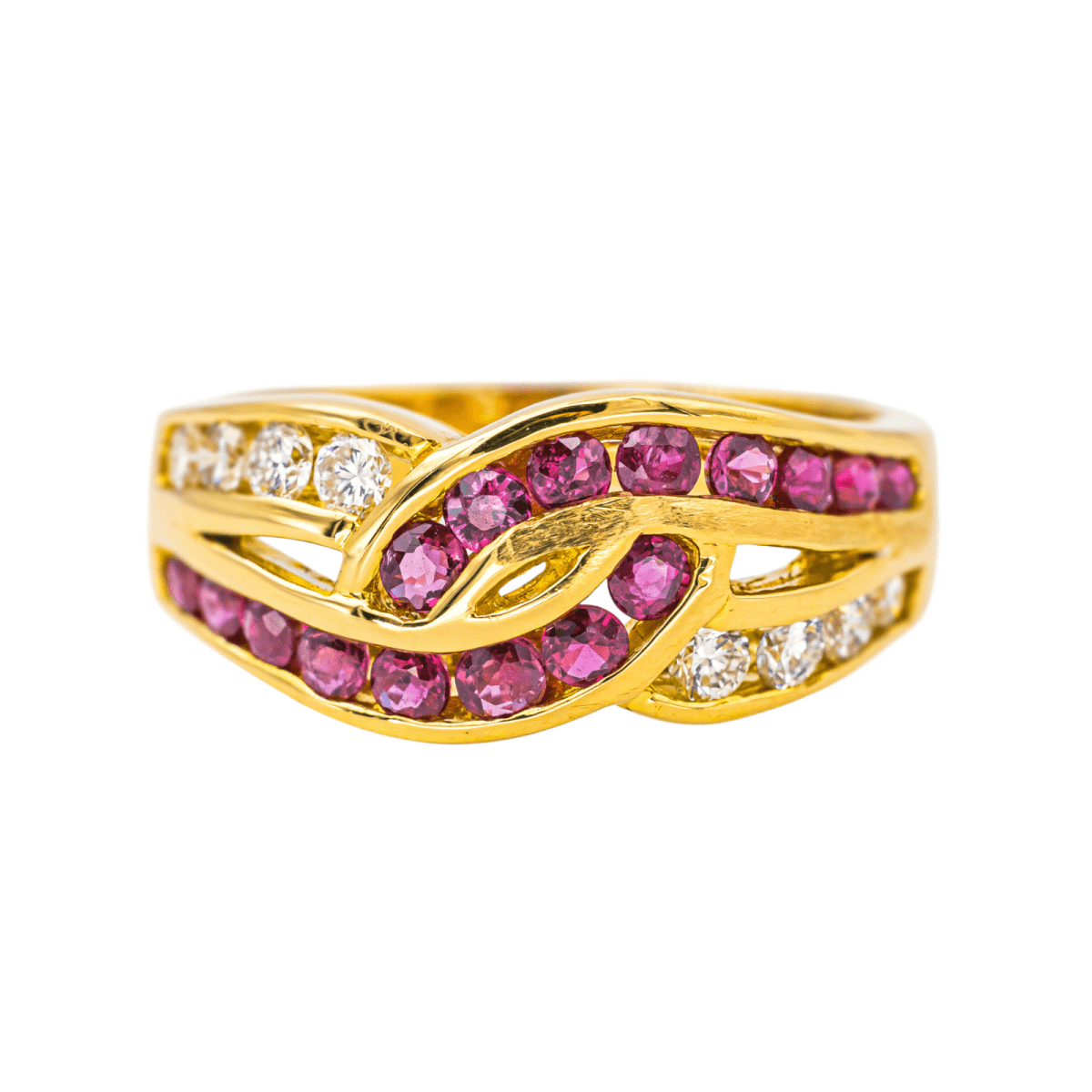 Bague Jarretière en or jaune, rubis et diamants - Castafiore