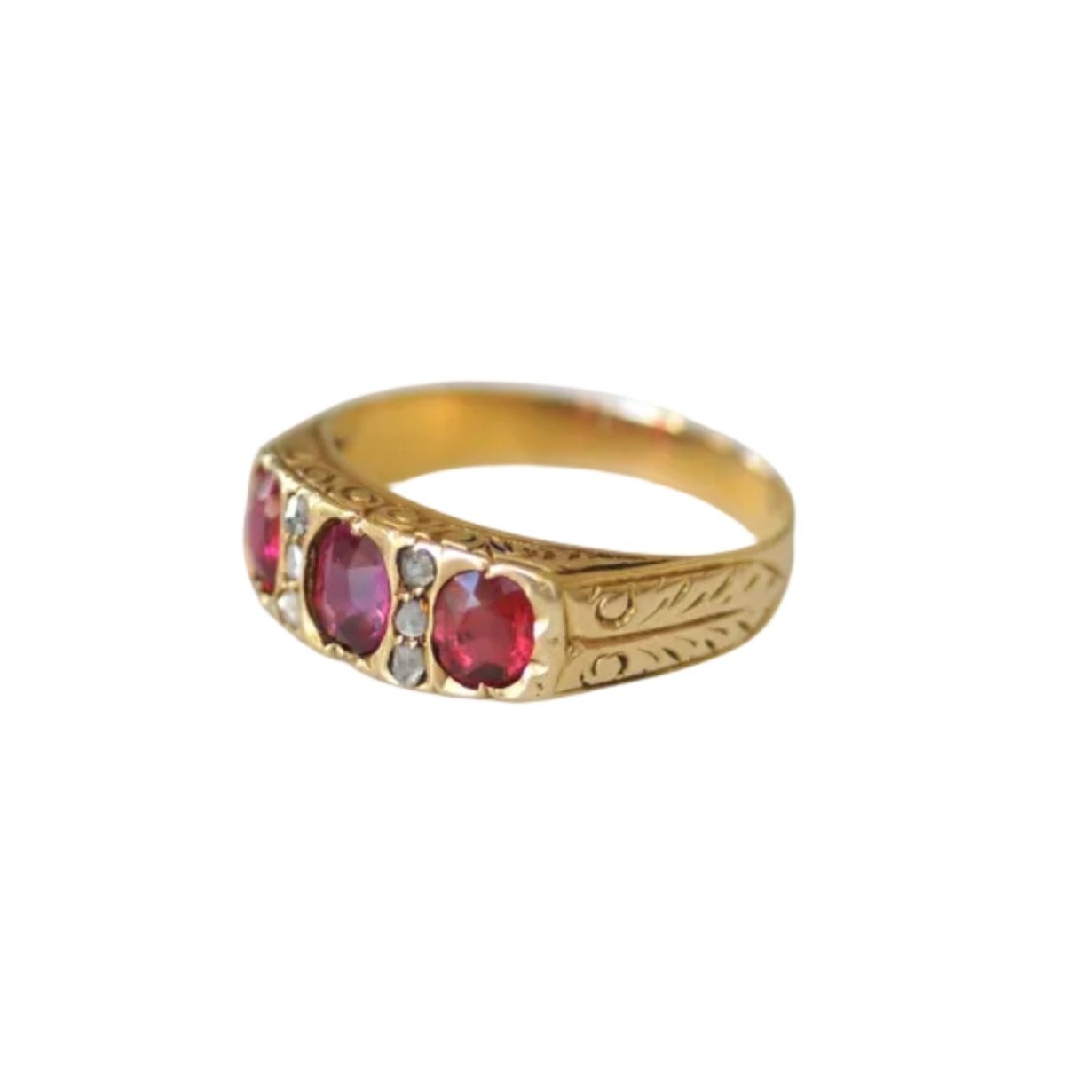 Bague Jarretière en or jaune, rubis, spinelles et diamants - Castafiore
