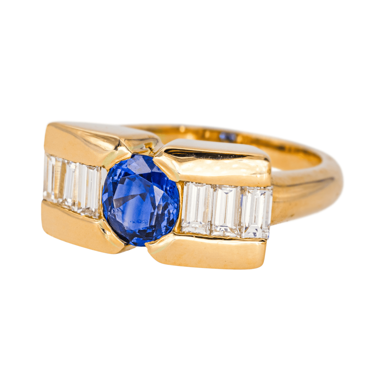 Bague Jarretière en or jaune, saphir et diamants - Castafiore