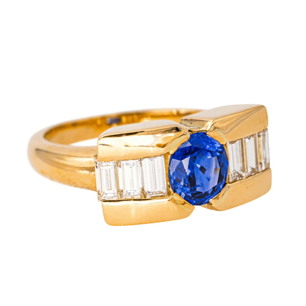 Bague Jarretière en or jaune, saphir et diamants - Castafiore