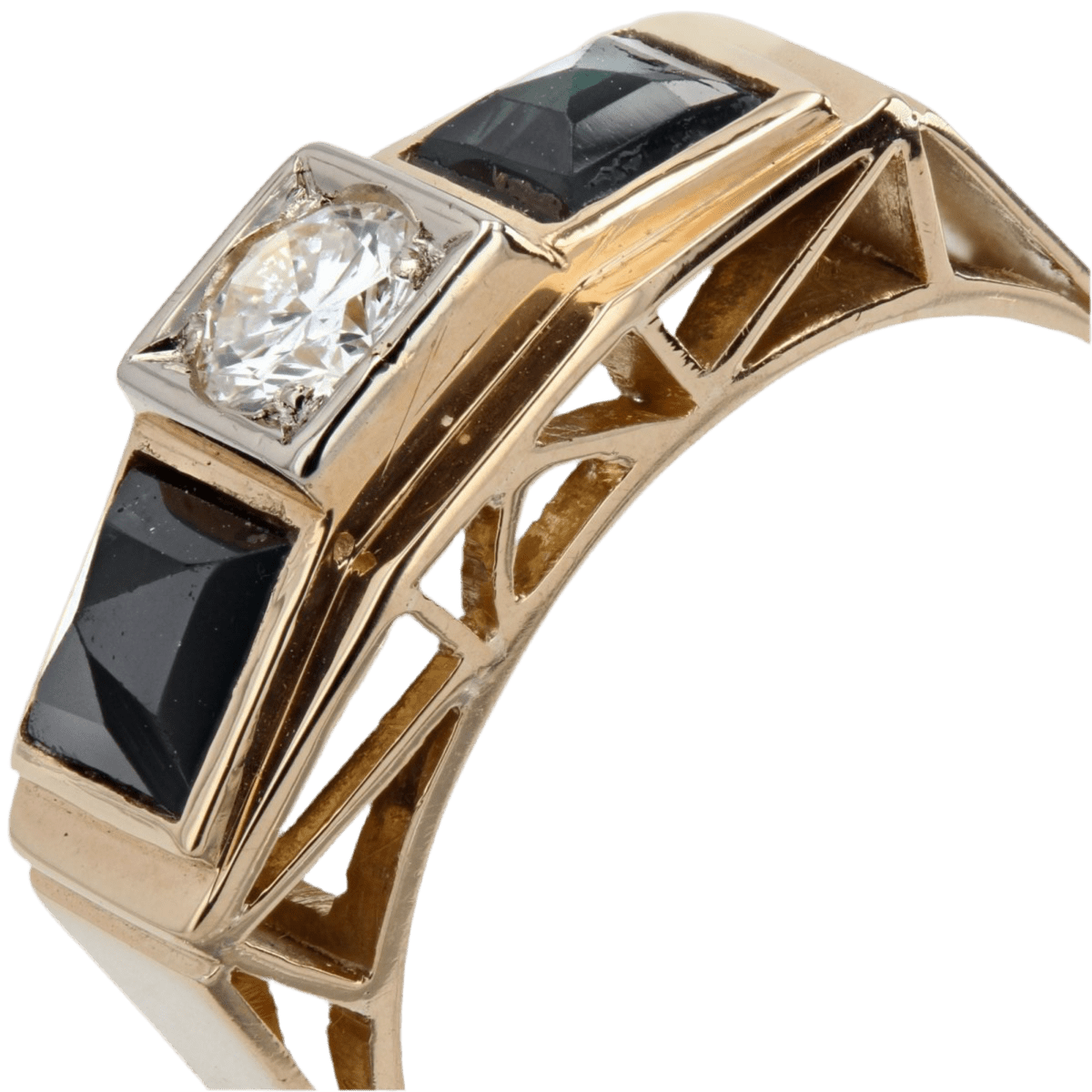 Bague Jarretière en or jaune, saphirs et diamants - Castafiore