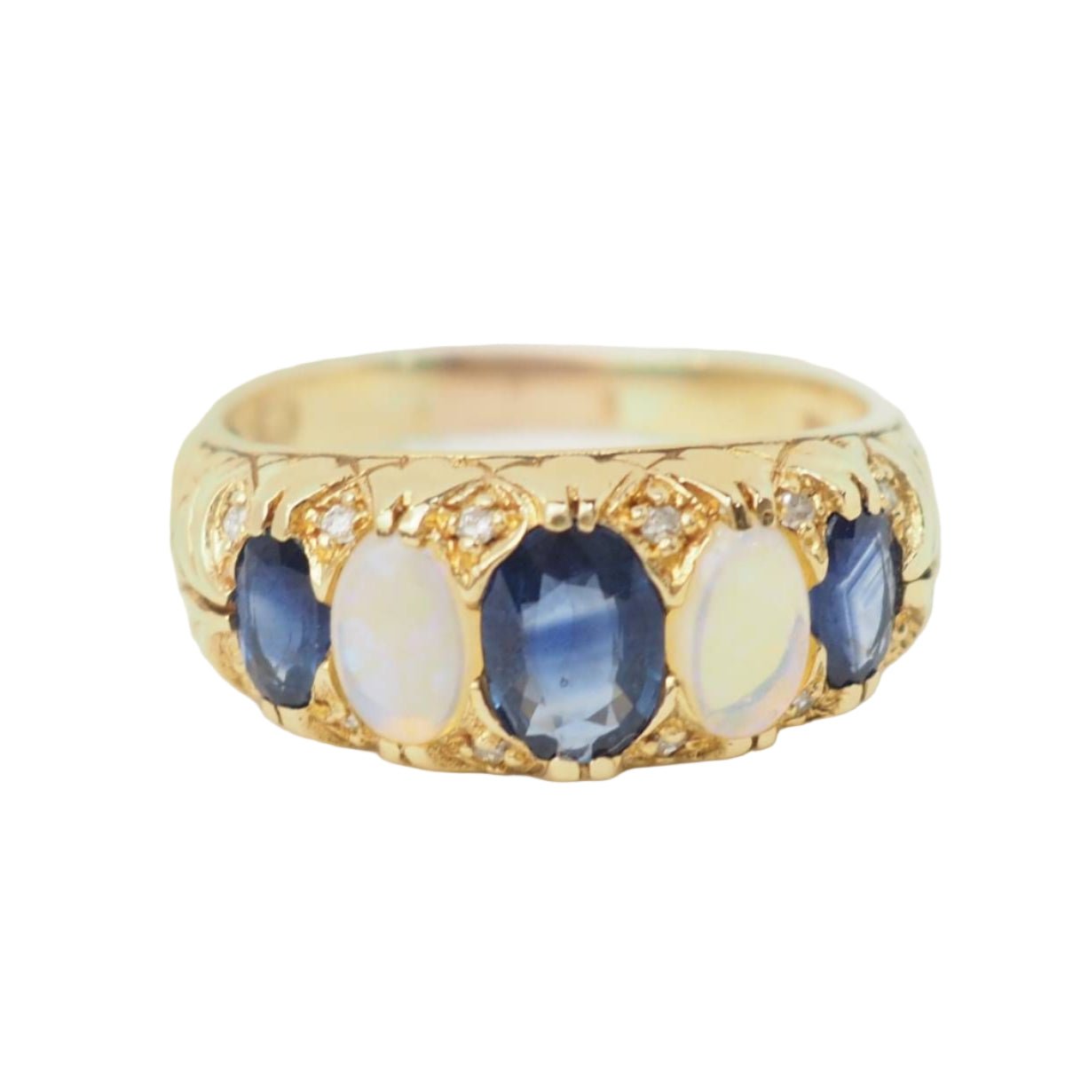 Bague Jarretière en or jaune, saphirs et pierres de lune - Castafiore