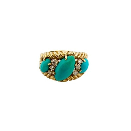 Bague Jarretière en or jaune, turquoise et diamants - Castafiore