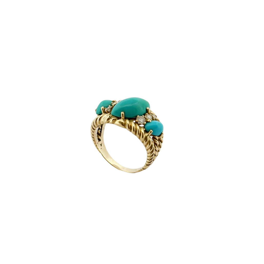 Bague Jarretière en or jaune, turquoise et diamants - Castafiore