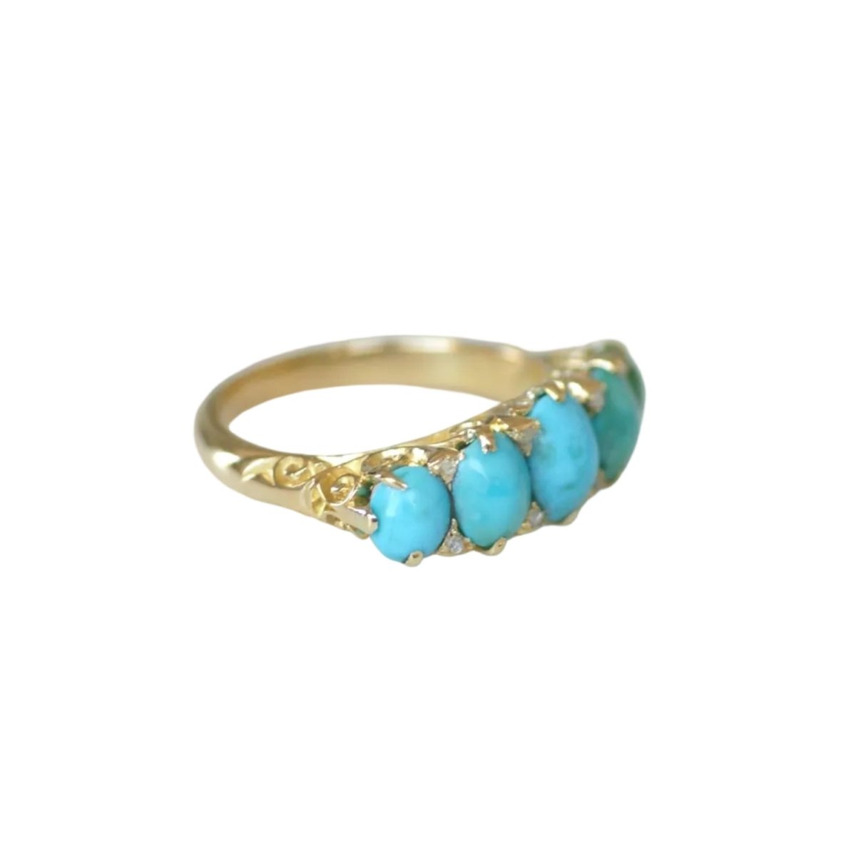Bague Jarretière en or jaune, turquoises et diamants - Castafiore