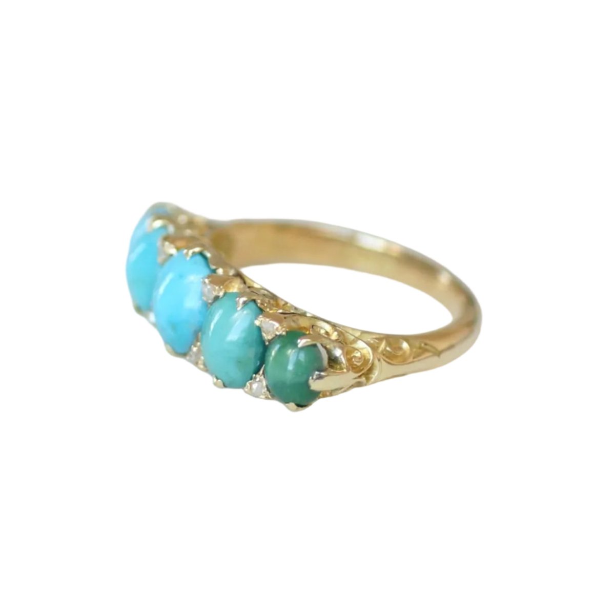 Bague Jarretière en or jaune, turquoises et diamants - Castafiore