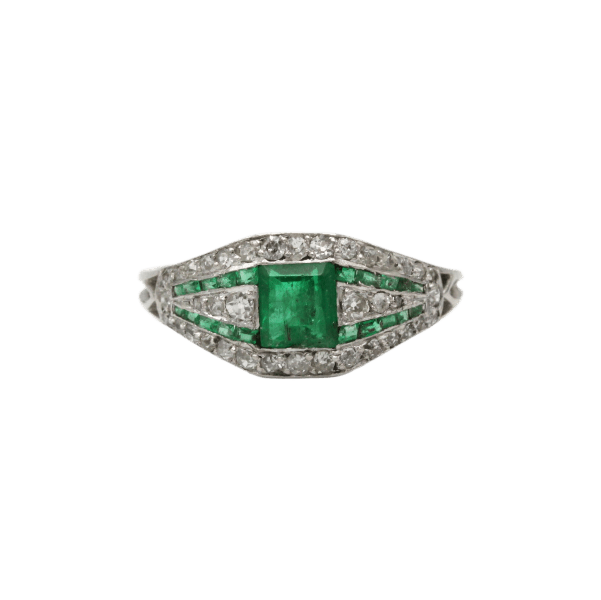 Bague Jarretière en platine, émeraudes et diamants - Castafiore