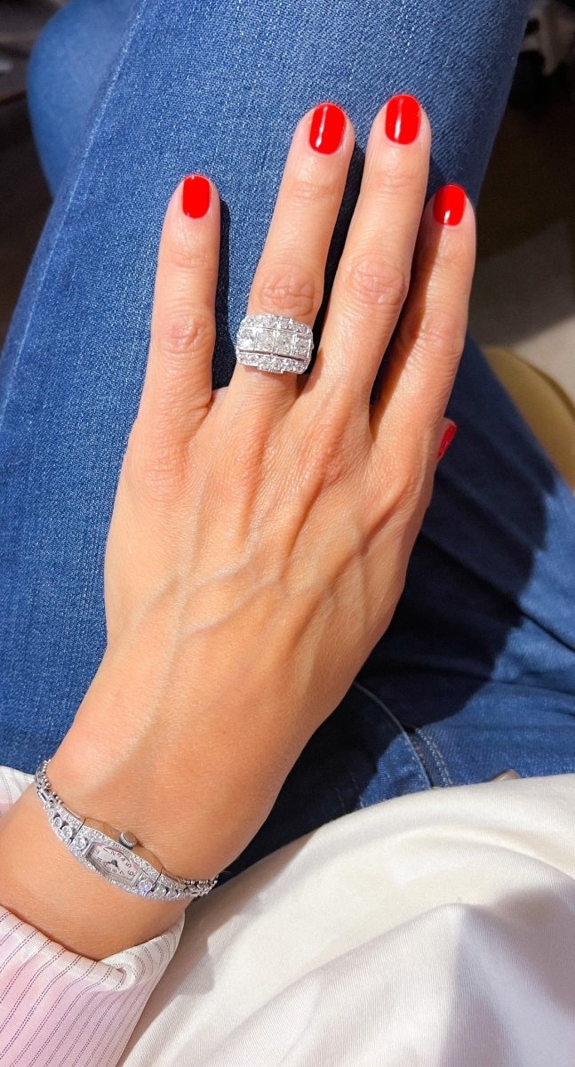 Bague jarretière en platine et diamants - Castafiore