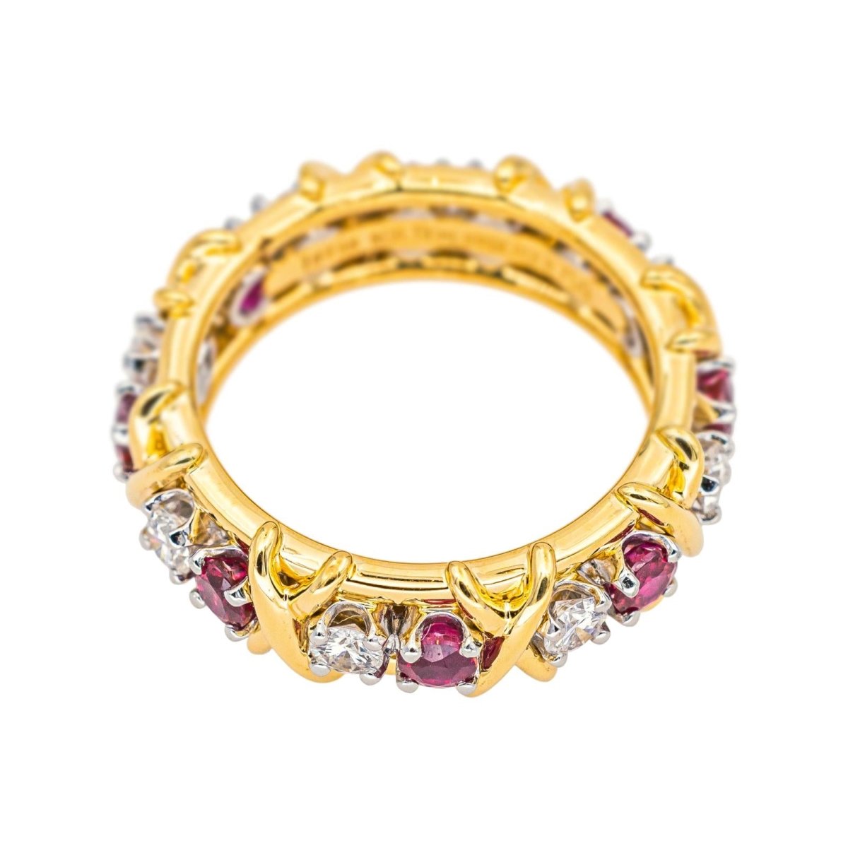 Bague Jarretière TIFFANY &CO. "Sixteen Stone" en or jaune, rubis et diamants - Castafiore