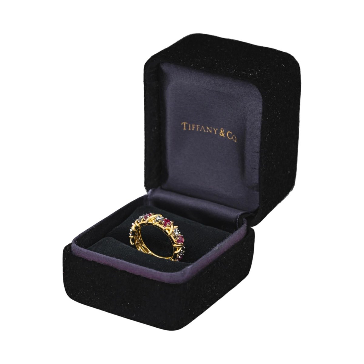 Bague Jarretière TIFFANY &CO. "Sixteen Stone" en or jaune, rubis et diamants - Castafiore