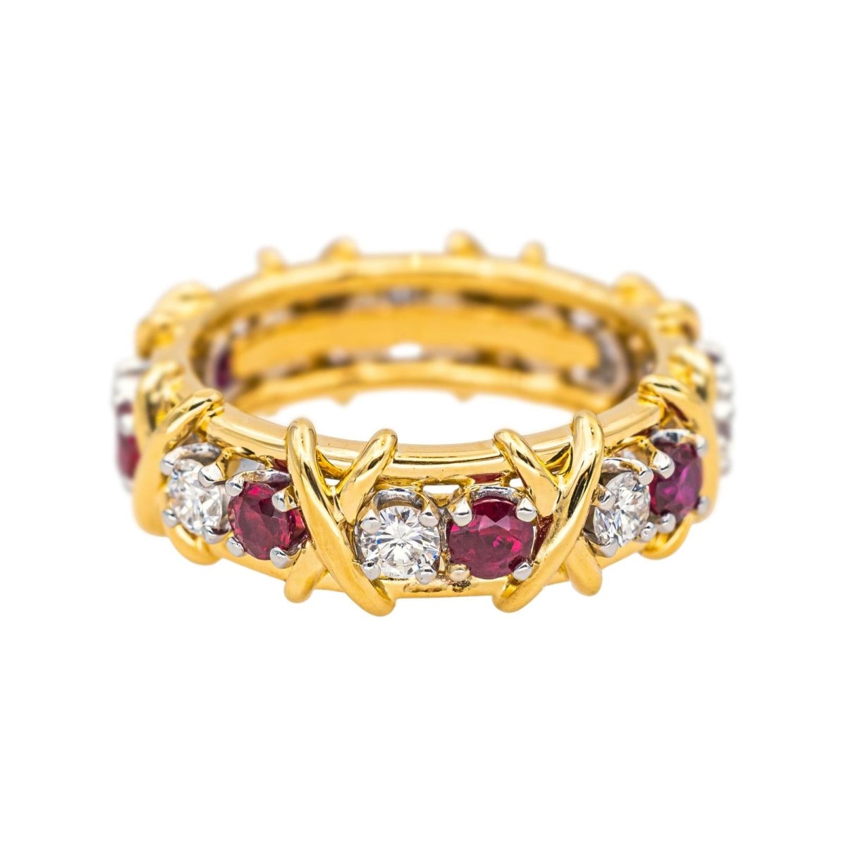 Bague Jarretière TIFFANY &CO. "Sixteen Stone" en or jaune, rubis et diamants - Castafiore