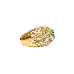 Bague jarretière vintage en or, émeraudes et diamants - Castafiore