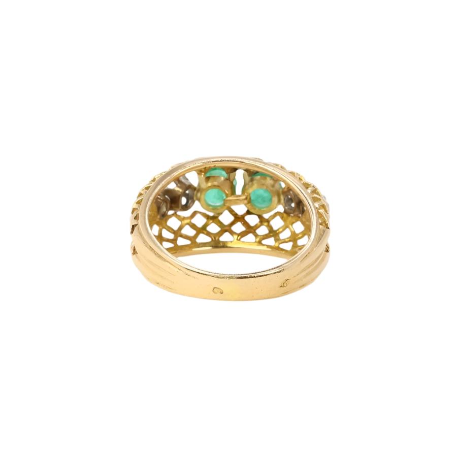 Bague jarretière vintage en or, émeraudes et diamants - Castafiore