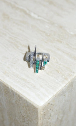 Bague Jean Vendôme Diamants et Emeraudes sur Or Blanc - Castafiore