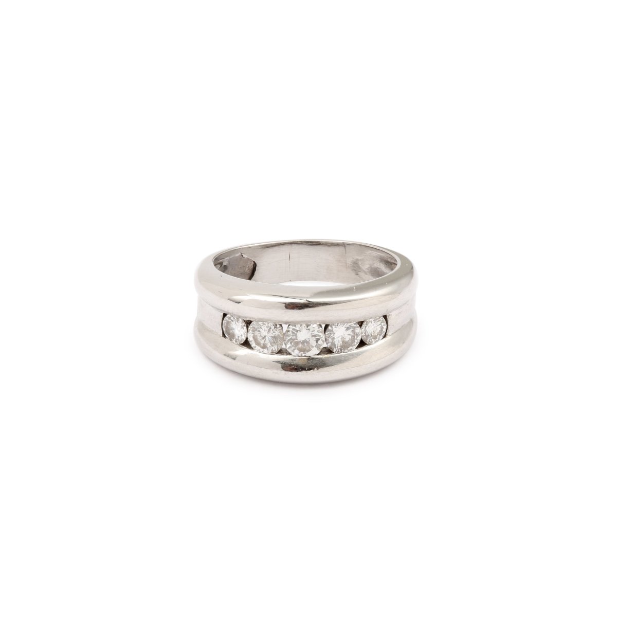 Bague Jonc 5 Diamants Or gris 18 Carats - Castafiore