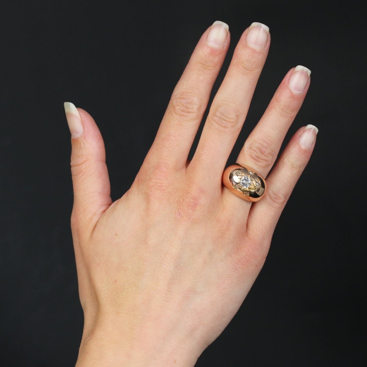 Bague jonc ancienne diamants en sertis étoilés - Castafiore