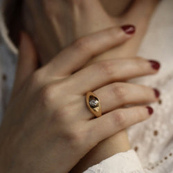 Bague Jonc Anglais en or jaune 18 Cts avec un diamant de 0,25 Cts taille brillant G - VS. Taille 54 - Castafiore