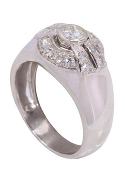 Bague Jonc art - déco en or blanc et diamants - Castafiore