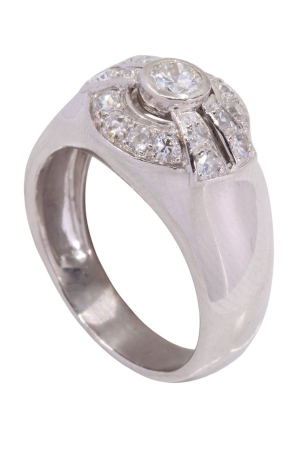 Bague Jonc art - déco en or blanc et diamants - Castafiore