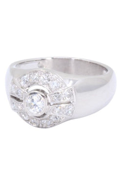 Bague Jonc art - déco en or blanc et diamants - Castafiore
