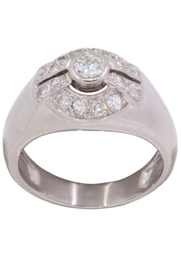 Bague Jonc art - déco en or blanc et diamants - Castafiore