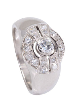 Bague Jonc art - déco en or blanc et diamants - Castafiore