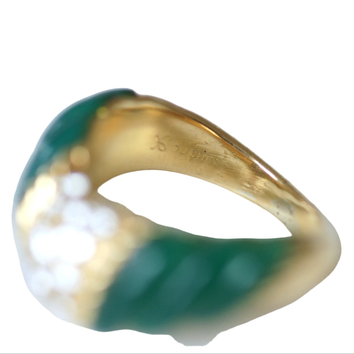 Bague Jonc BOUCHERON en or jaune, chrysoprases et diamants - Castafiore