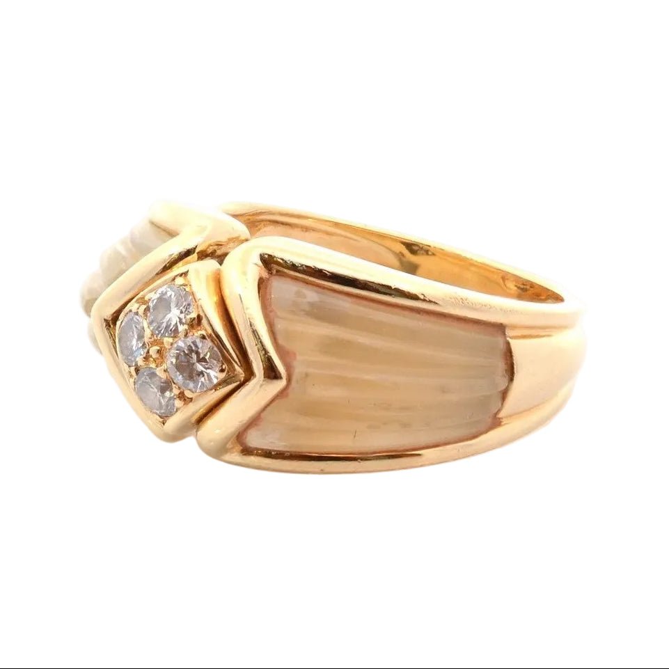 Bague Jonc BOUCHERON en or jaune, cristal de roche et diamants - Castafiore