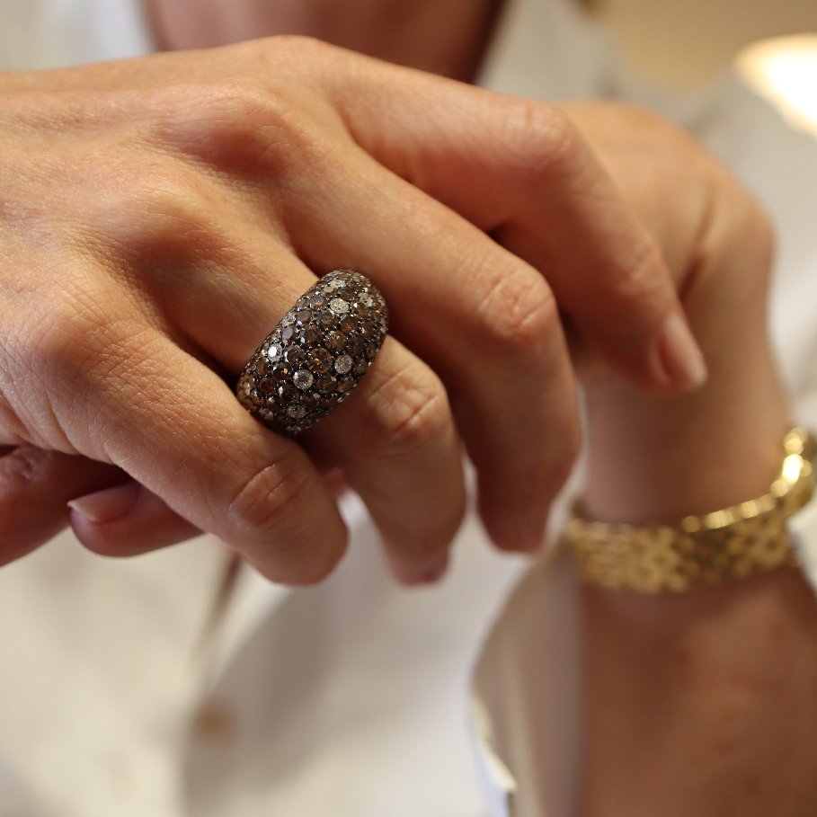 Bague Jonc, "Boule" en or blanc et diamants - Castafiore