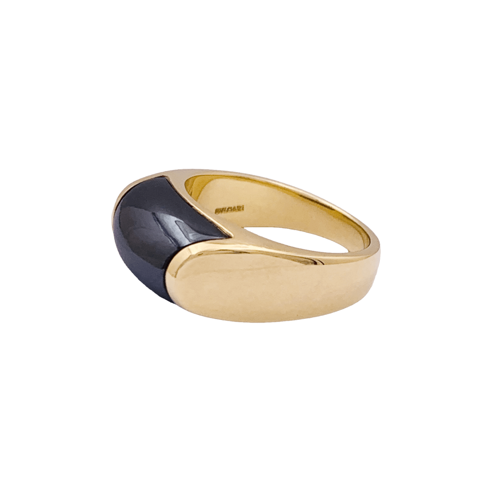 Bague Jonc BULGARI "Tronchetto" en or jaune et hématite - Castafiore