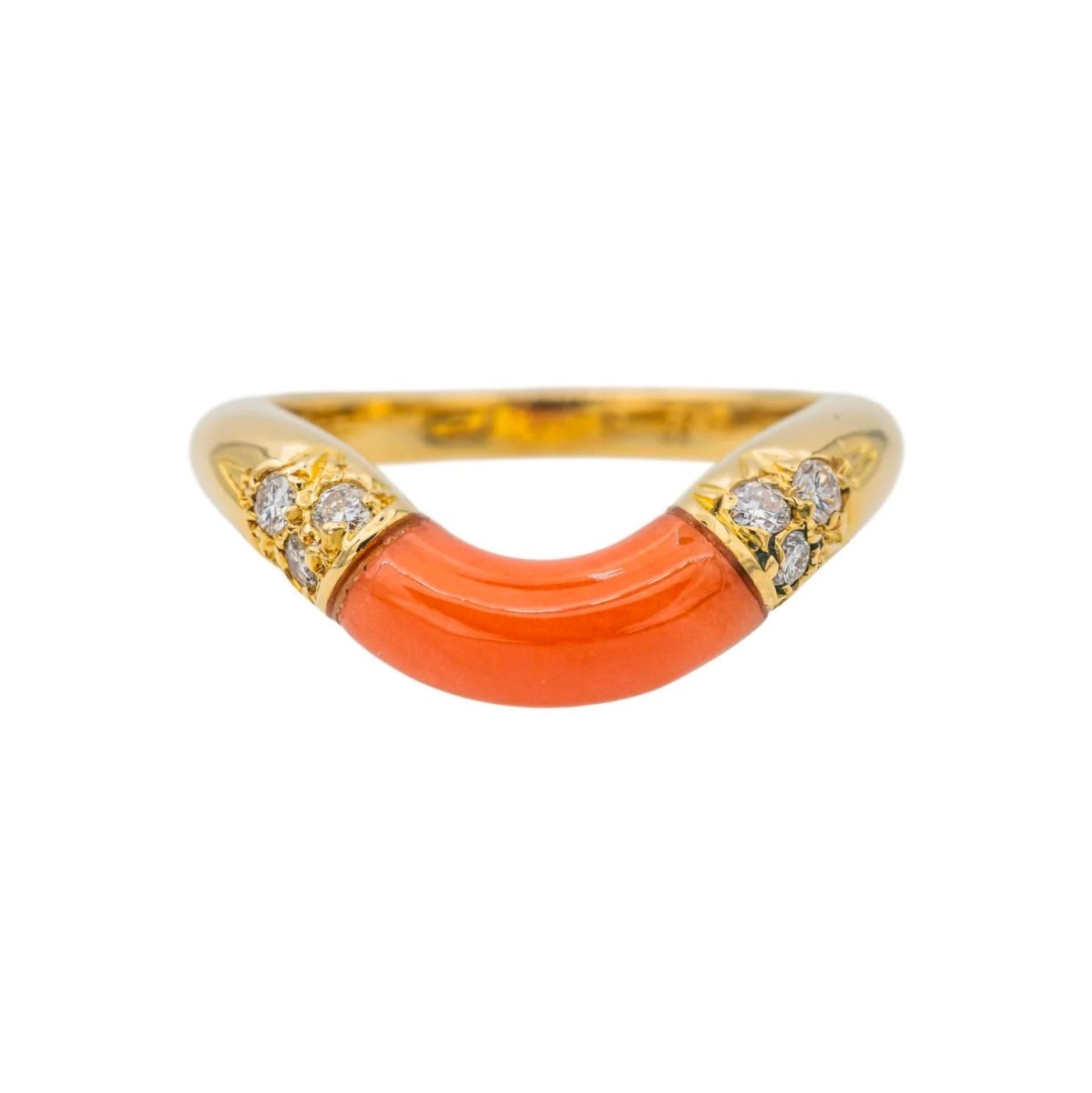 Bague Jonc CARTIER en or jaune, corail et diamants - Castafiore