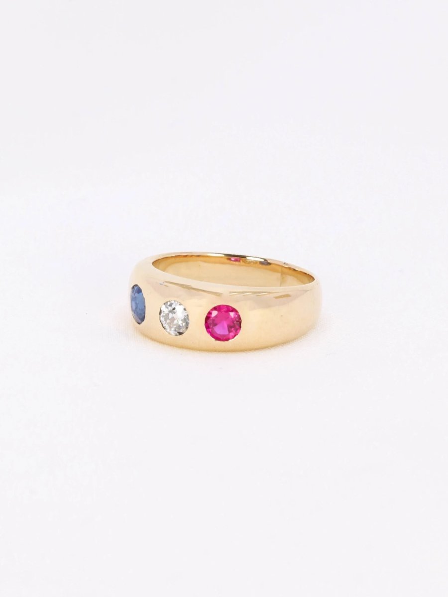 Bague jonc diamant saphir rubis - Castafiore