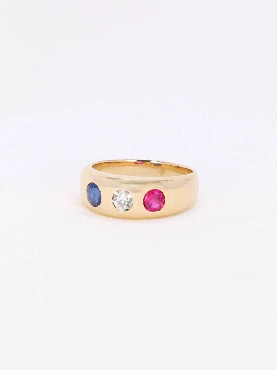 Bague jonc diamant saphir rubis - Castafiore