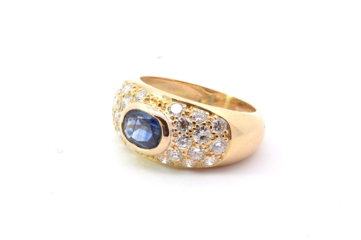 Bague jonc diamants et saphir en or jaune 18k - Castafiore