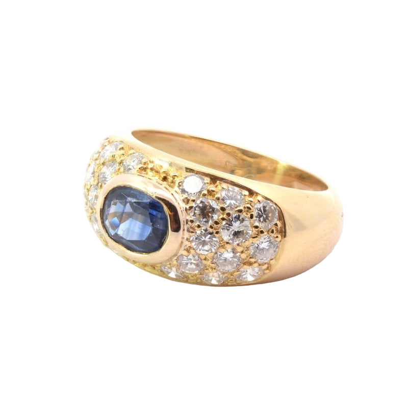 Bague jonc diamants et saphir en or jaune 18k - Castafiore