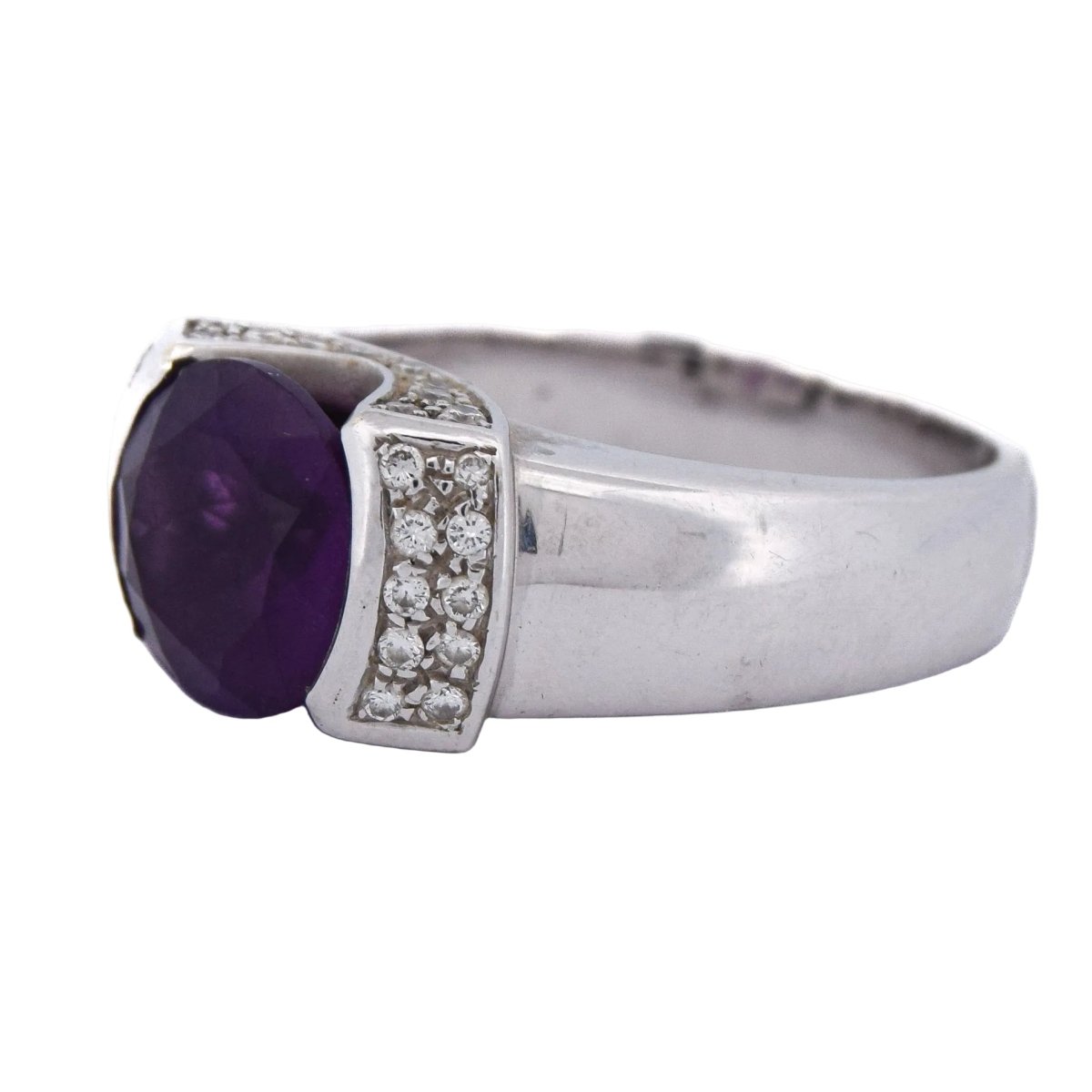Bague Jonc en or blanc, améthyste et diamants - Castafiore