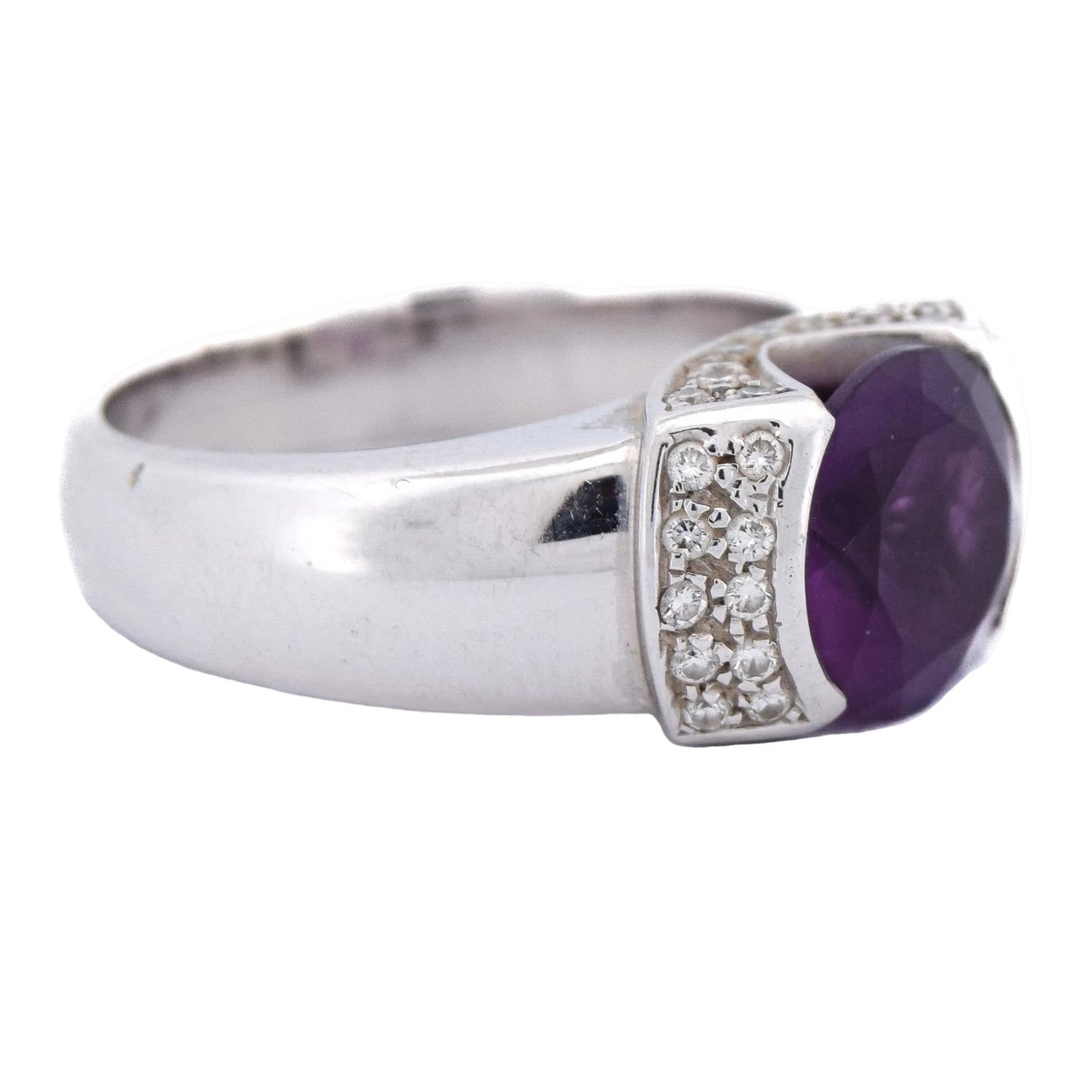 Bague Jonc en or blanc, améthyste et diamants - Castafiore