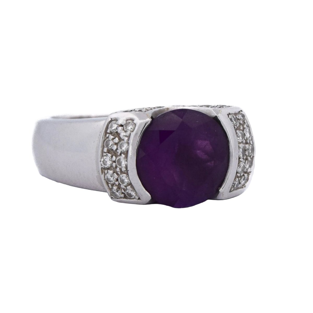 Bague Jonc en or blanc, améthyste et diamants - Castafiore