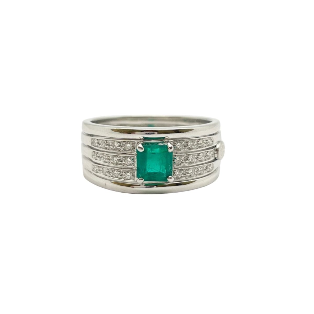 Bague Jonc en or blanc, émeraude et diamants - Castafiore